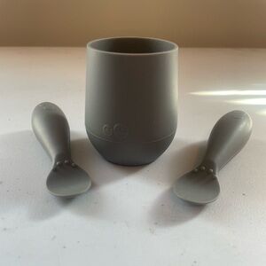 Ez Pz Gray Silicone Baby Cup and Spoon Set